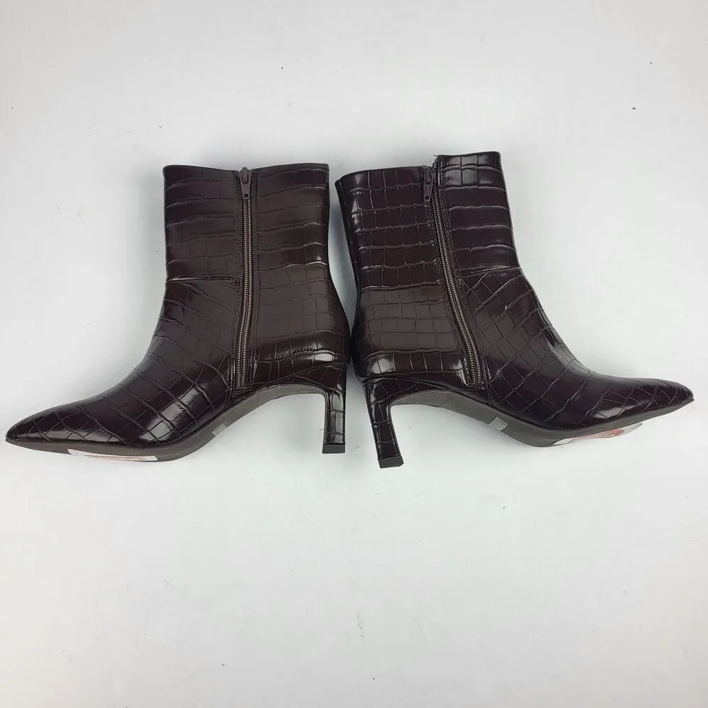 Dolce Vita DV Womens Chocolate Croc-Embossed Gradie Kitten Heel Boot Size 5M